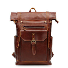 Black Mens Leather 15 inches Large School Laptop Backpack Brown Travel Backpacks for Men