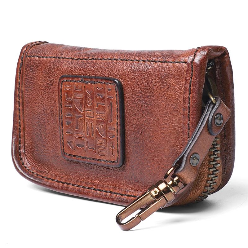 Handmade Leather Mens Small Brown Key Wallet Key Holder Black Car Key Case for Men