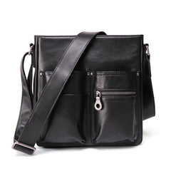 Casual Black LEATHER MENS 8 inches Vertical Messenger bag Black SIDE BAG Shoulder Bag Courier BAG FOR MEN