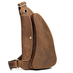 Cool Brown Leather Mens Sling Pack Sling Bags Crossbody Pack Chest Bag for men