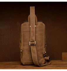 Cool Light Brown Leather Mens 10 inches Sling Bag Crossbody Pack Chest Bag for men