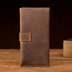 Cool Light Brown Mens Bifold Long Wallet Mutlicard Wallet Slim Long Wallet for Men