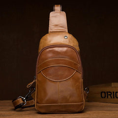 Brown Leather Mens Cool Sling Bags Yellow Brown Crossbody Packs Chest Bag for menest Bag for men