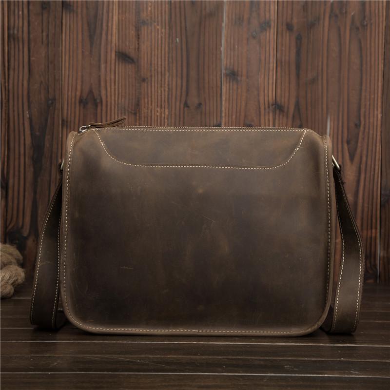 Vintage Brown Leather Men's Side Bag Coffee Courier Bag Shoulder Bag For Men