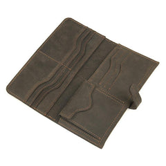 Coffee Leather Long Wallet for Men Checkbook Wallet Bifold Long Wallet With Coin Pocket For Men