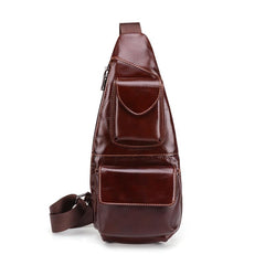 Dark Brown MENS LEATHER One Shoulder Backpack Sling Bag Coffee Chest Bag For Men