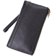 Fashion Black Leather Men's Bifold Long Wallet Brown Wristlet Wallet Clutch Wallet For Men