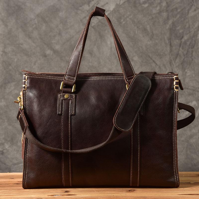 Brown Leather Mens 14" Laptop Briefcase Business Messenger Bag Brown Large Handbag For Men