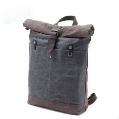 Cool Waxed Canvas Leather Mens Hiking Backpacks Canvas LaptopBackpack Canvas School Backpack for Men