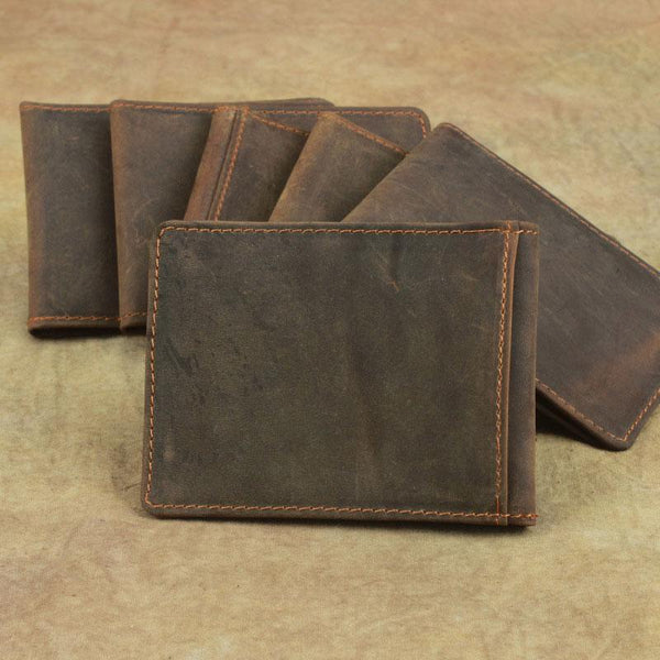 Cool Dark Brown Leather Mens Small Bifold Wallet billfold Wallet License Wallet for Men