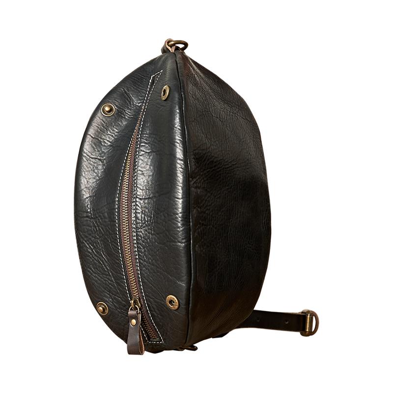 Fashionable Black Leather Mens Chest Bag Sling Bag Sling Pack One Shoulder Backpack For Men and Women