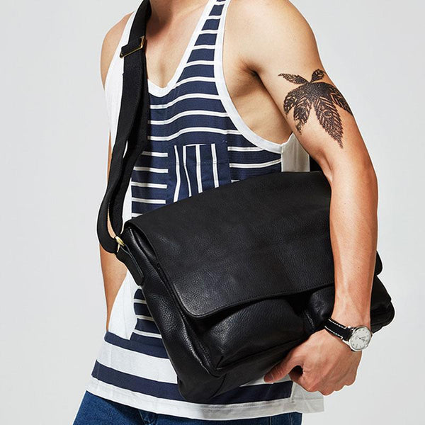 Handmade Leather Mens Cool Shoulder Bag Messenger Bag Bike Bag Cycling Bag for men