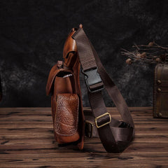 Cool Brown Leather Men's Waist Bag Phone Holster Shoulder Bag Mini Side Bag Belt Pouch For Men