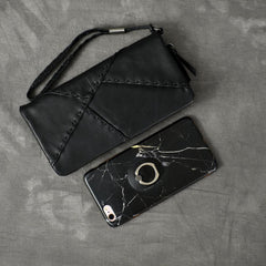 Black Leather Mens Women's Business Clutch Bag Long Wallet For Men