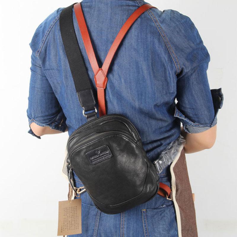 Genuine Leather Mens Cool Chest Bag Sling Bag Crossbody Bag Travel Bag Hiking Bag for men