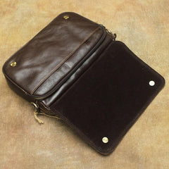 Vintage Leather Mens Dark Brown Small Messenger Bag Shoulder Bags Side Bag for Men