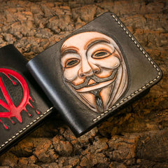 Handmade Leather V for Vendetta Tooled Mens billfold Wallet Cool Leather Wallet Slim Wallet for Men