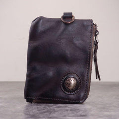 Brown Men Leather Front Pocket Wallets Card Holder Zip Card Holder Wallet For Men
