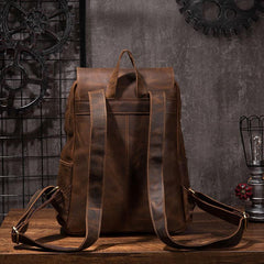 Black Cool Mens Leather 15inch Laptop Backpack Leather School Backpack Travel Backpack for Men