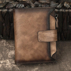 Handmade Leather Brown Men's Zipper Small billfold Wallet Bifold Wallet Card Wallet For Men