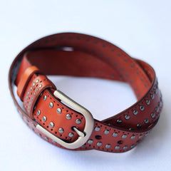 Cool Punk Rock Handmade Buckle Black Rivet Leather Mens Belts Dark Coffee Leather Belts for Men