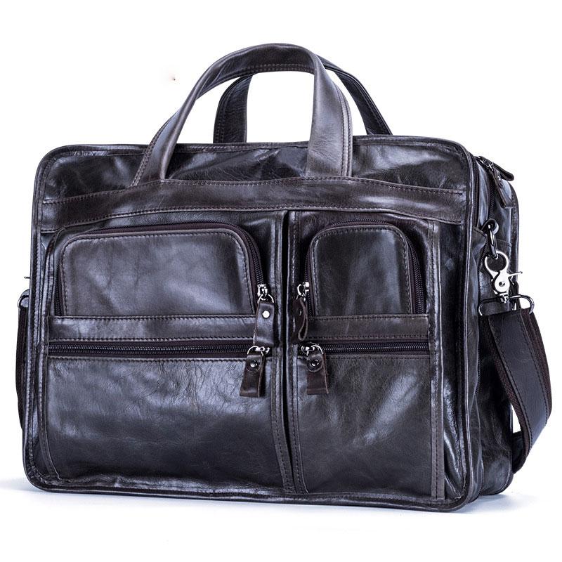 Leather Men Large Briefcase Handbag Travel Bag OverNight Bags For Men