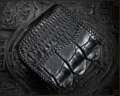 Handmade Leather Small Tooled Mens billfold Wallet Cool Chain Wallet Biker Wallets for Men