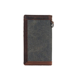 Casual Gray Canvas Leather Men's Long Wallet Bifold Cards Wallet Long Wallet For Men