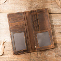 Cool Leather Mens Brown Bifold Long Wallets Long Wallet Clutch Card Wallet for Men