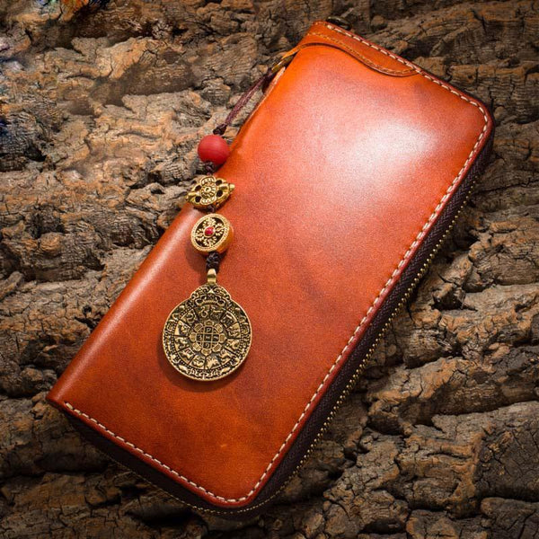 Handmade Leather Mens Chain Biker Wallet Cool Leather Wallet Long Phone Wallets for Men