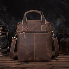 Vintage Brown Leather Mens Vertical Work Bag Handbag Vertical Briefcase Shoulder Bag For Men