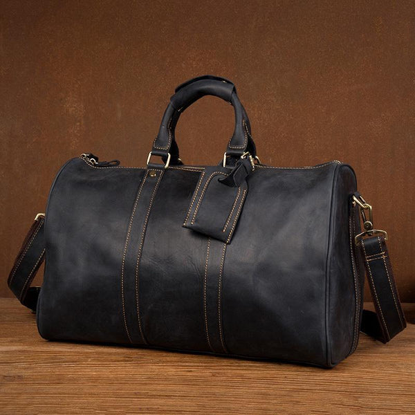 Cool Brown Leather 16 inches Black Shoulder Weekender Bag Travel Bags Duffle luggage Bag for Men