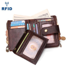 Bifold Leather Mens Dark Brown Small Wallet billfold Wallet Driver's License Wallet for Men