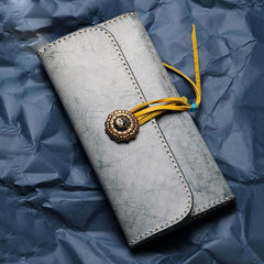 Handmade Leather Mens Clutch Wallet Cool Wallet Long Wallets for Men Women