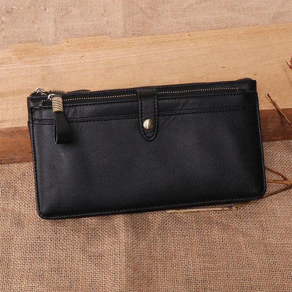 Cool Leather Long Wallet for Men Vintage Double Zipper Long Wallet for Men