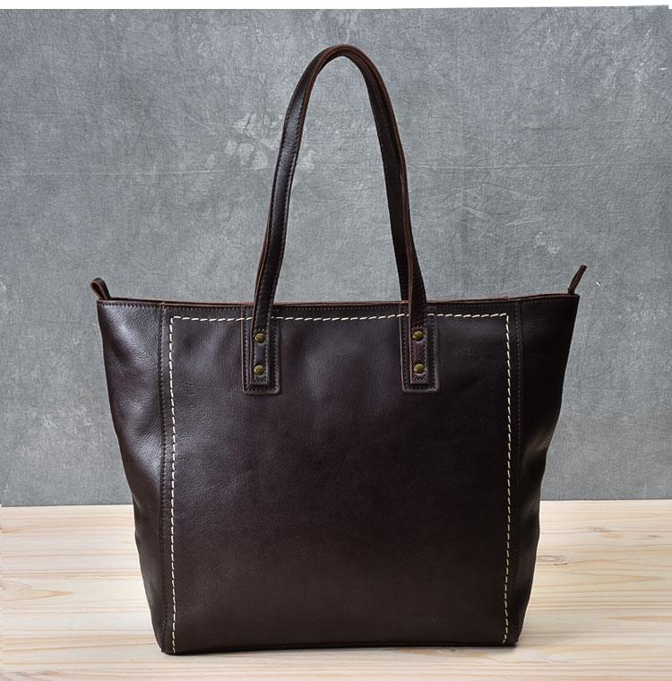 Leather Mens Womens 15" Large Shoulder Bag Brown Tote Bag Large Side Bag Dark Coffee Handbag For Men