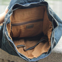 Fashion Denim Blue Mens Large Backpack Laptop Backpack Blue Jean Travel Backpacks For Men