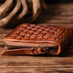 Handmade Leather Mens Cool Wallet Men Braided Wallets Zipper Wallet for Men