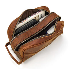 vintage Leather Men's Clutch Bag Double Zipped Small Wristlet Handbag For Men