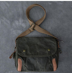 Canvas Leather Mens Womens Dark Gray Vintage Side Bag Khaki Messenger Bag Small Shoulder Bag For Men