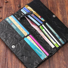 Handmade Leather Mens Cool Long Leather Wallet Bifold Clutch Wallet for Men - iChainWallets