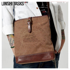 Fashion Vertical Canvas Leather Mens Courier Bag Crossbody Bag Messenger Bags Khaki Canvas Postman Bag for Men