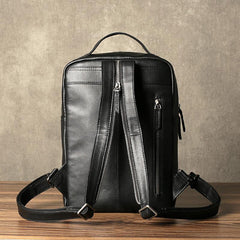 Black Leather Men's 10 inches Sling Bag Computer Backpack Black Travel Backpack Black Sling Pack For Men