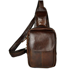 Leather Mens Sling Bag One Shoulder Backpack Chest Bag Sling Backpack for men