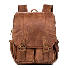 Brown Fashion Mens Leather 15-inch Computer Backpacks Cool Travel Backpacks College Backpack for men