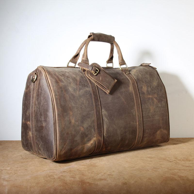 Genuine Leather Mens Cool Weekender Bag Travel Bag Duffle Bags Overnight Bag Holdall Bag for men