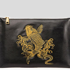 Handmade Leather Mens Cool Embroidery Wallet Zipper Clutch Wristlet Wallet for Men