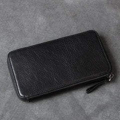Black Leather Mens Long Wallet Zipper Brown Clutch Phone Wallet For Men