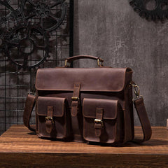 Cool Coffee Leather Mens Briefcase 14inch Laptop Bag Work Handbag Business Bag for Men