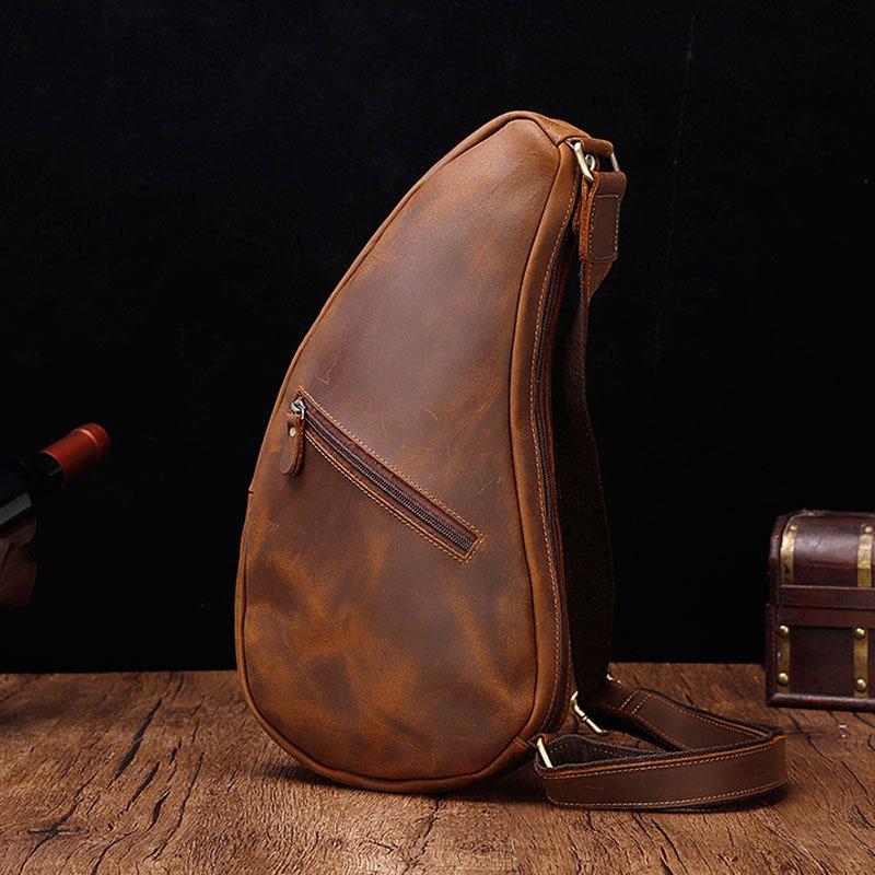 Leather Chest Bag Men, Sling Shoulder Bag, Brown Leather Crossbody Sling Bag